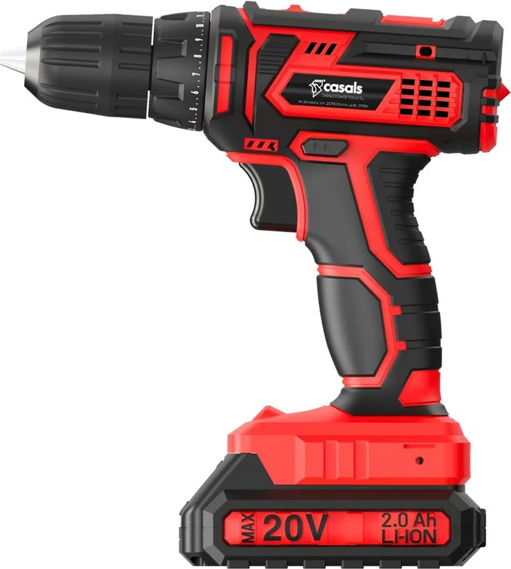 Makineri shpuese-vidëosëse Casals CID2051BCA, pa kabllo, 20V, e kuqe, me set aksesorësh