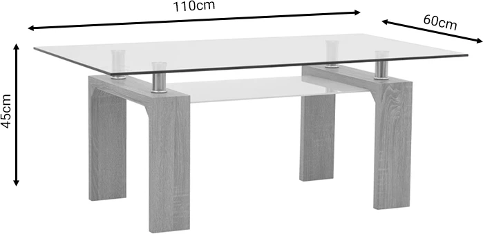 Tavolinë kafeje Vrocho dru-xham natyral 110x60x45cm