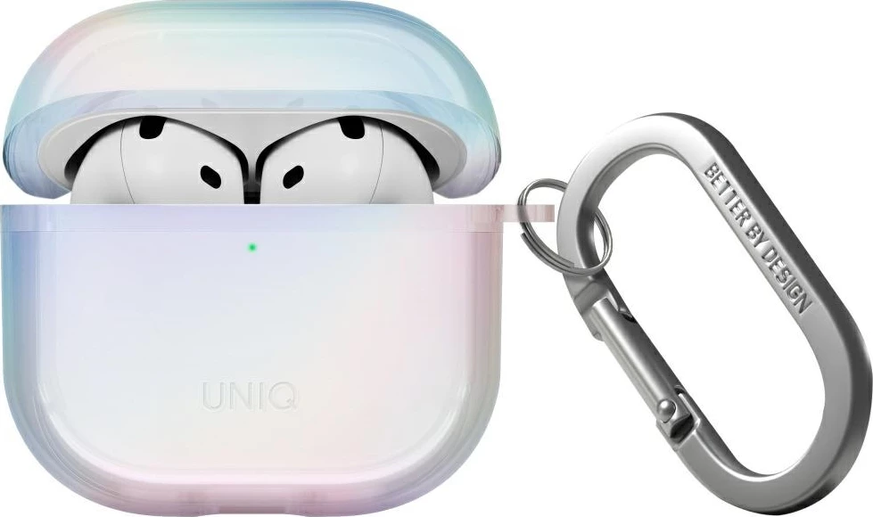 Mbështjellës UNIQ Iridescia për AirPods 4, me karabinë, Holo white