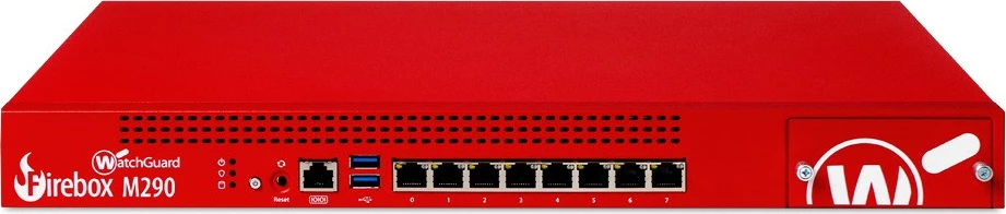 Firewall WatchGuard Firebox M290, 8 porta LAN, 1 vit suport, e kuqe