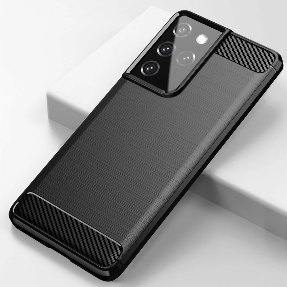 Mbështjellës Hurtel Carbon Case për Samsung Galaxy S21 Ultra 5G, i zi