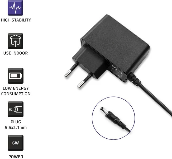 Adapter energjie Qoltec 52404, 6W, 6V, 1A, 5.5x2.1mm, i zi