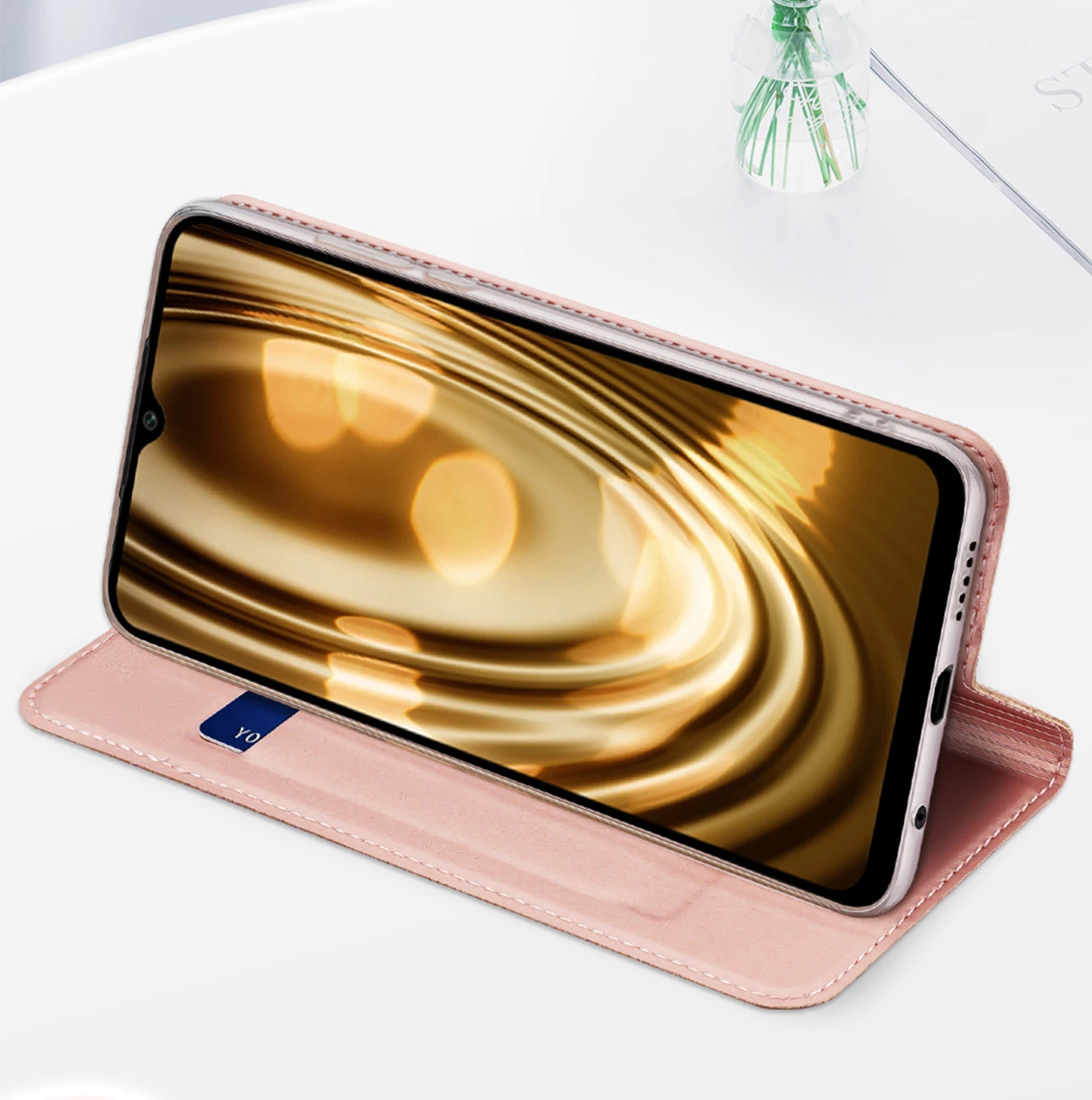 Mbështjellës Dux Ducis Skin Pro për Oppo Reno 8 Pro, me kapak, xhep për kartela, funksion standi, Kaltër