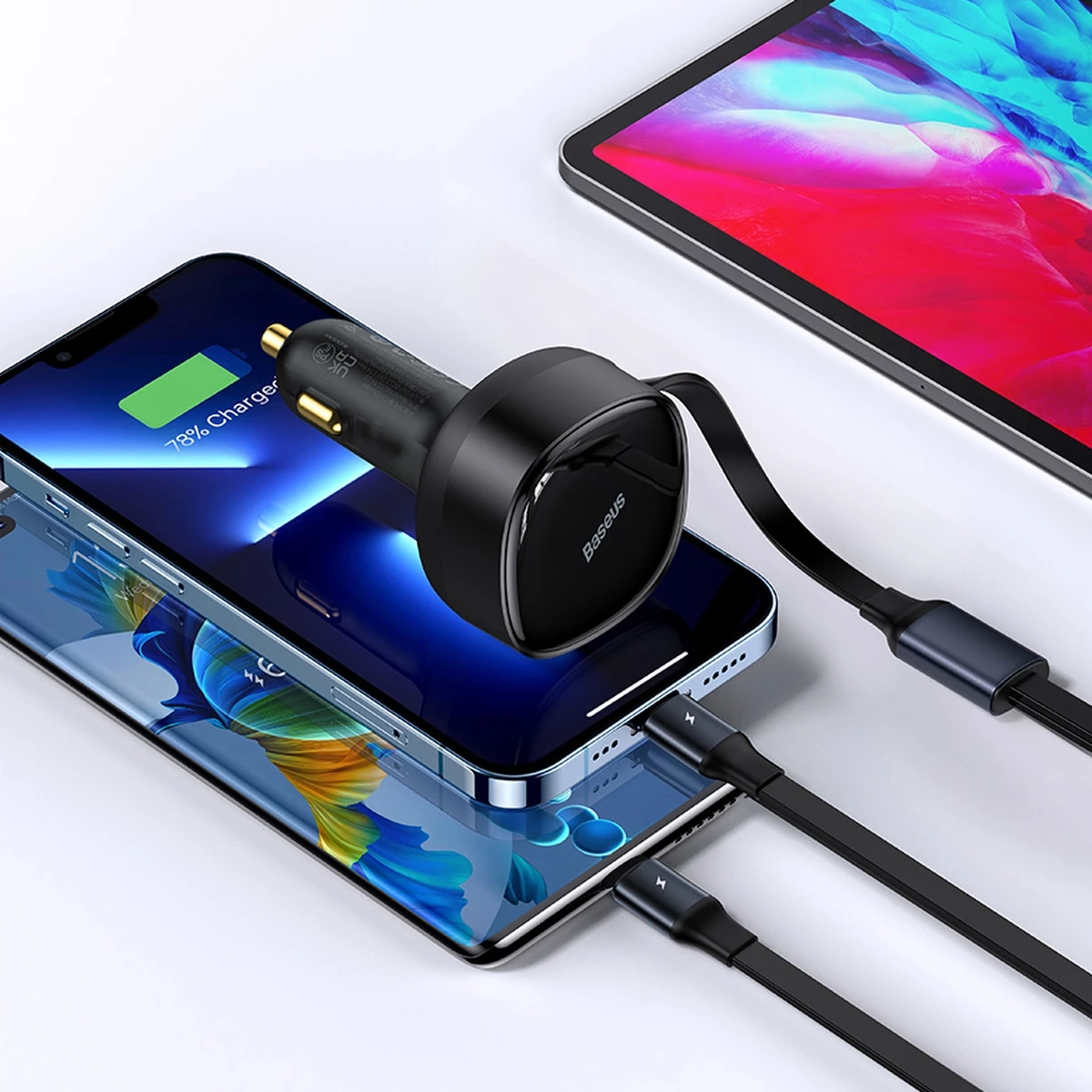 Karikues veture Baseus Enjoyment 2in1, 30W, me kabllo USB-C dhe Lightning, i zi