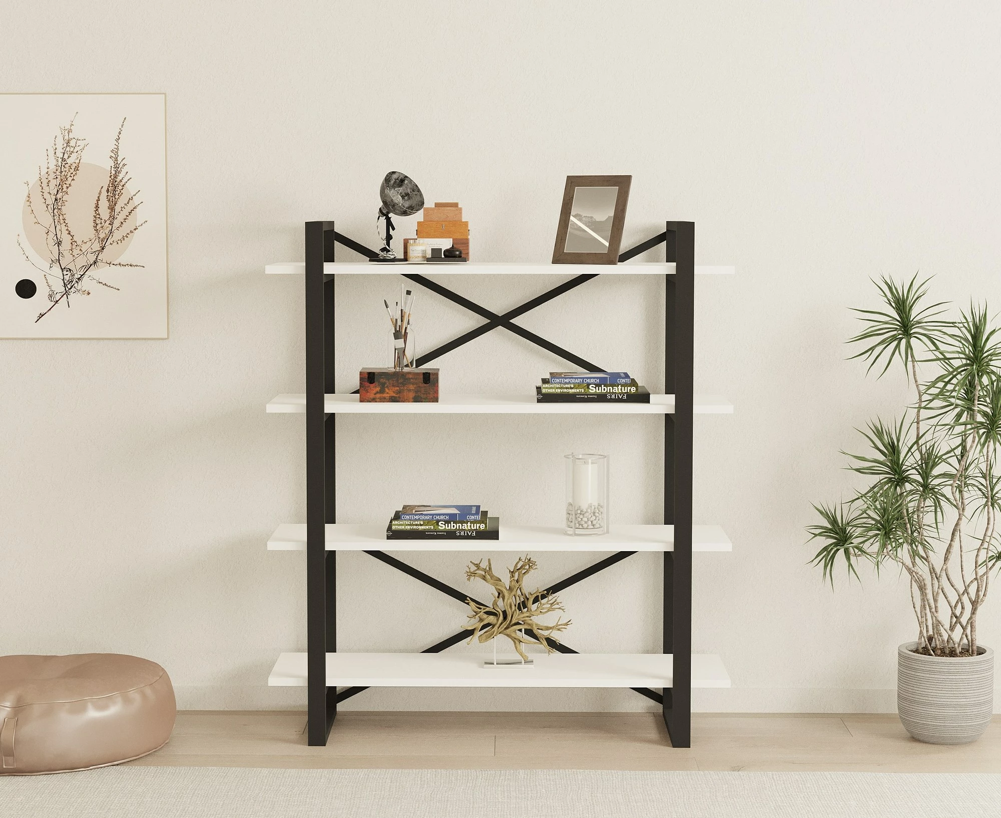 Raft librash Skye Decor, bardhë e zi, Makro