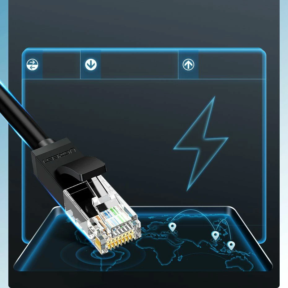 Kabllo Ethernet Ugreen RJ45 Cat6 UTP 2 m, e zezë