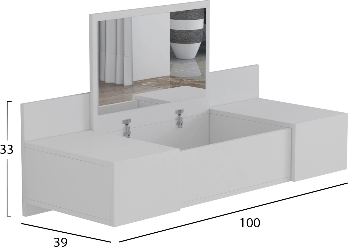 Tavolinë për grim e varur në mur, LINDE, melaminë, e bardhë, 100x39x33H cm