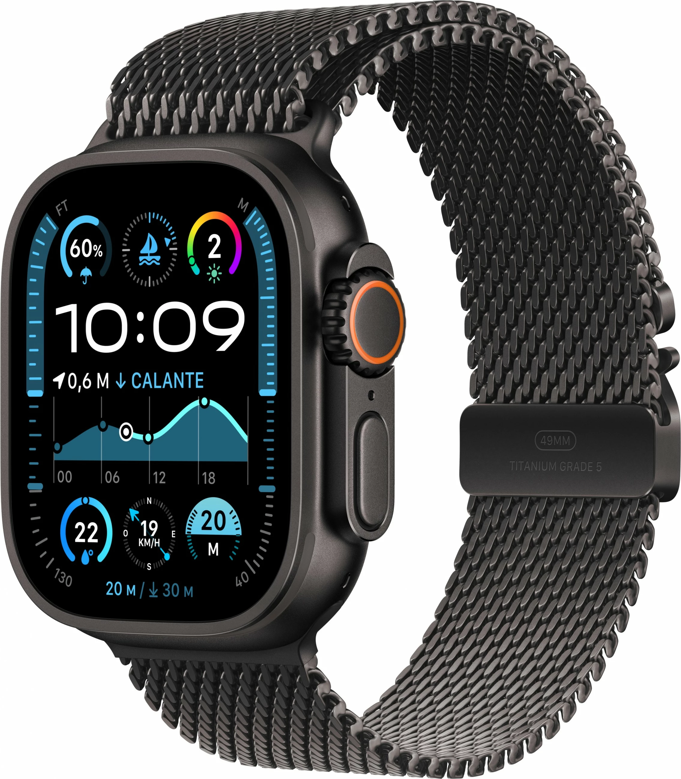 Smartwatch Apple Watch Ultra 2 GPS + Cellular 49mm, Kasë Titanium e Zezë, Rrip Milanese e Zezë