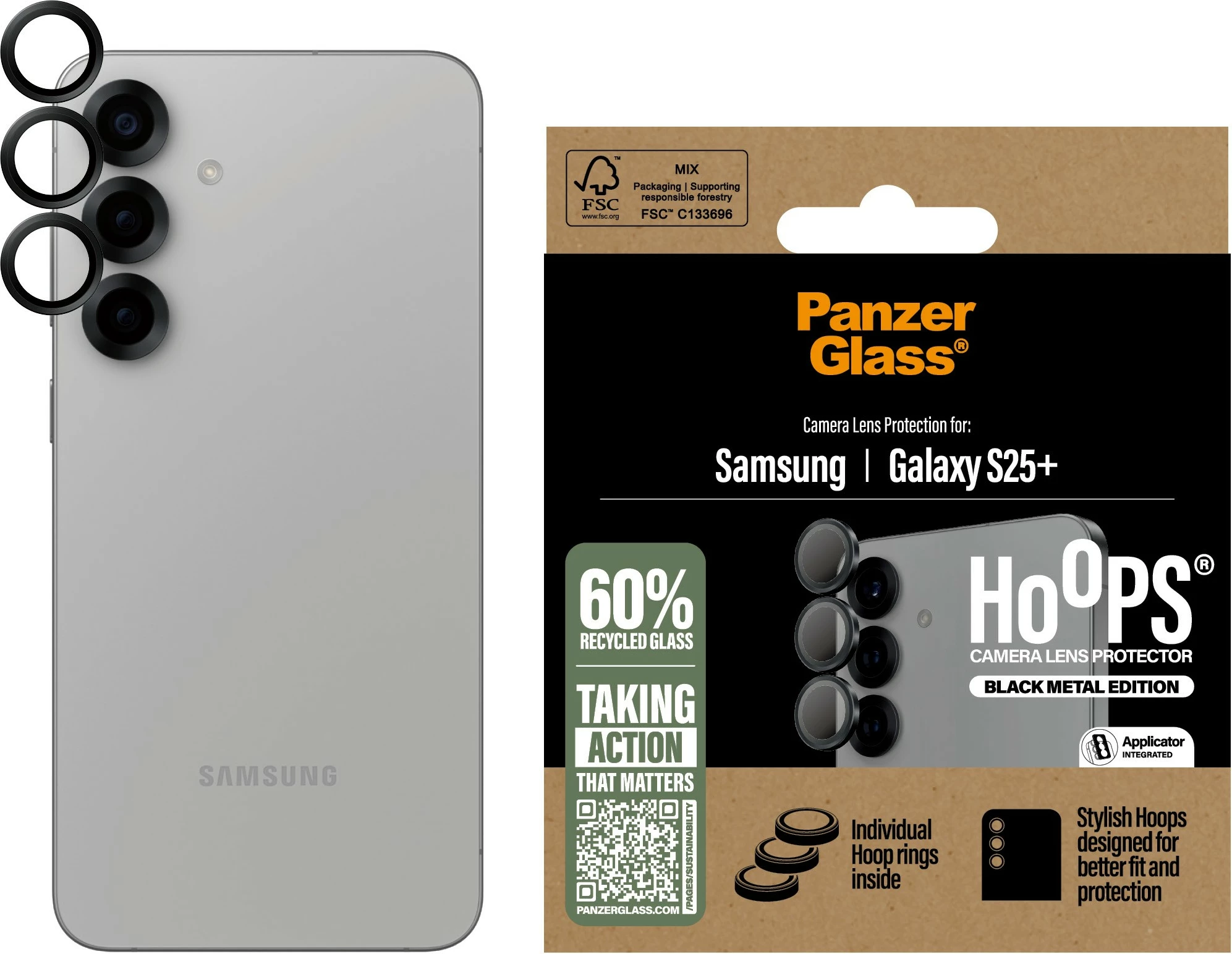 Mbrojtës lente PanzerGlass për Samsung Galaxy S25 Plus, i zi