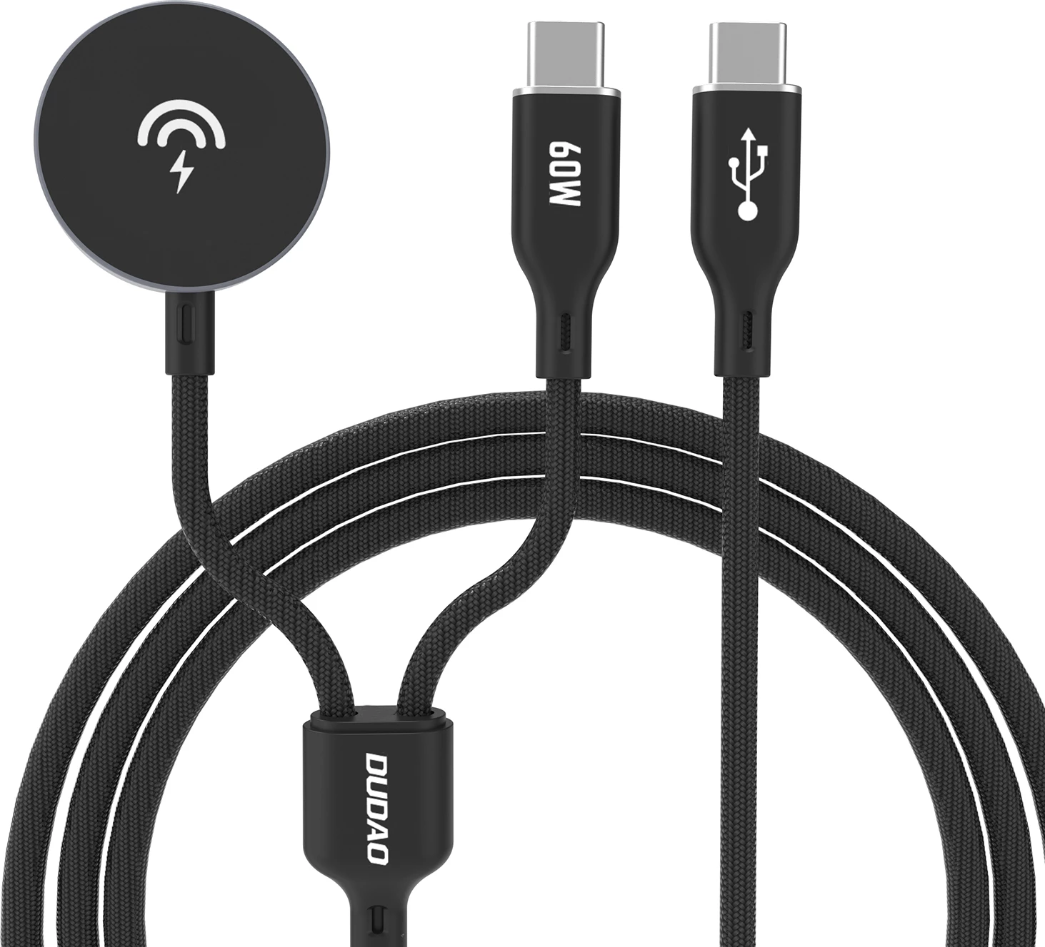 Kabllo karikimi 2-në-1 Dudao A12MaxC, 60W PD, për Apple Watch/USB-C, e zezë
