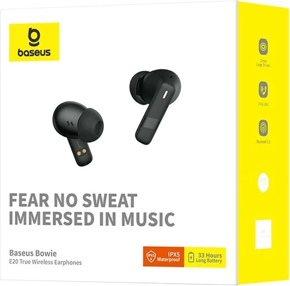 Kufje Baseus Bowie E20, Wireless, Bluetooth, për thirrje/muzikë, të zeza