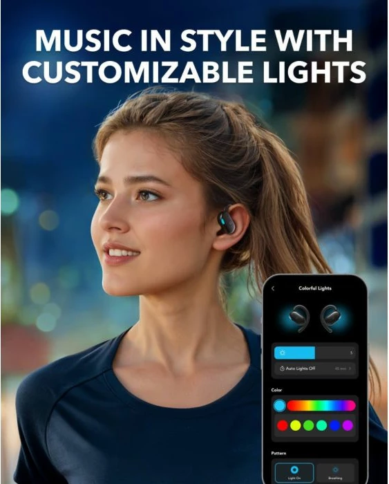 Kufje wireless Anker Soundcore V20i A3876G21, Bluetooth 5.4, IP55, 8/36 orë, drita të personalizueshme, të bardha, set me kuti karikimi + kabllo USB-C