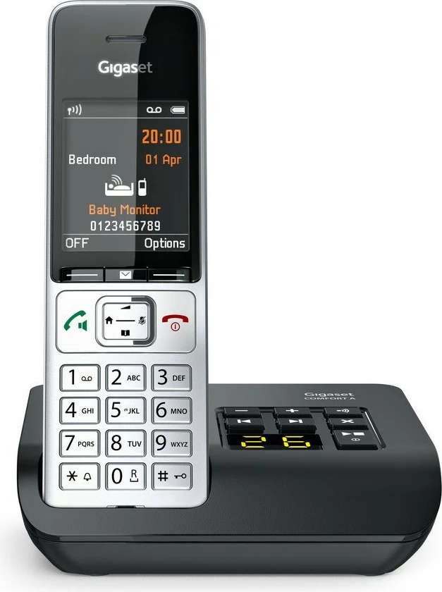 Telefon fiks Gigaset COMFORT 500A, analog/DECT, regjistrues automatik, ekran ngjyrë, 200 kontakte, i zi/argjendtë