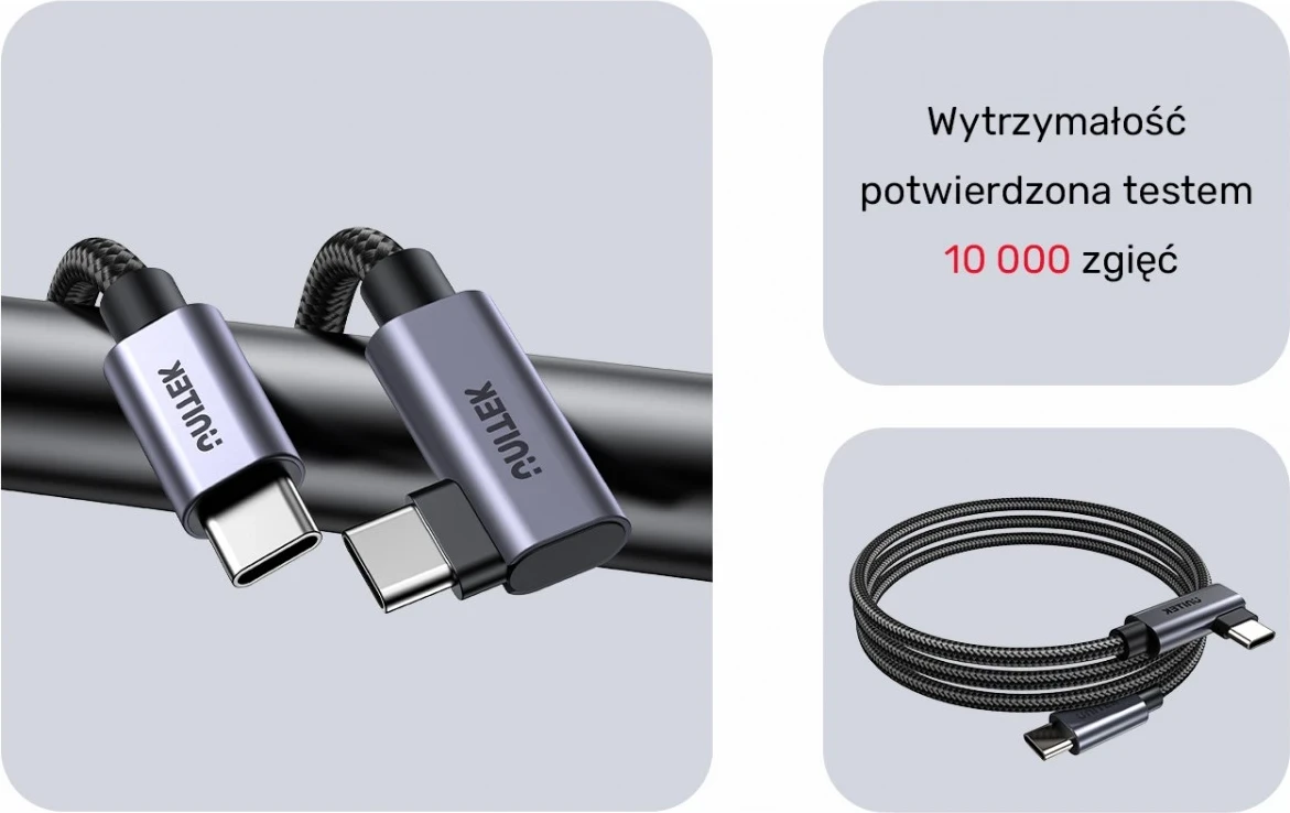 Kabëll USB-C Unitek, 90° PD100W, 1m, zi-gri