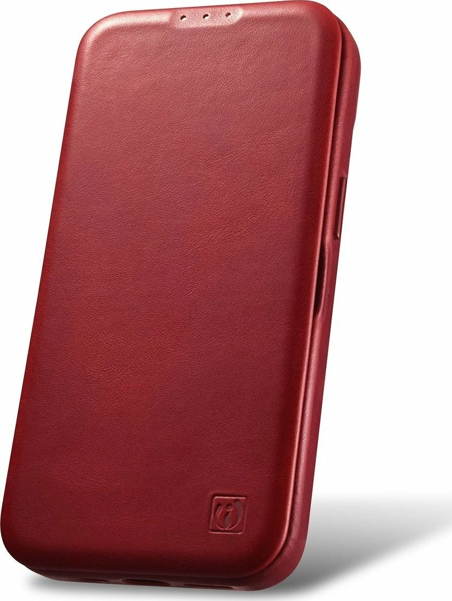 Mbështjellës iCarer CE Oil Wax Premium Leather Folio AKI14220707-RD për iPhone 14 Plus, lëkurë natyrale, me flapa magnetike, MagSafe, kuqe