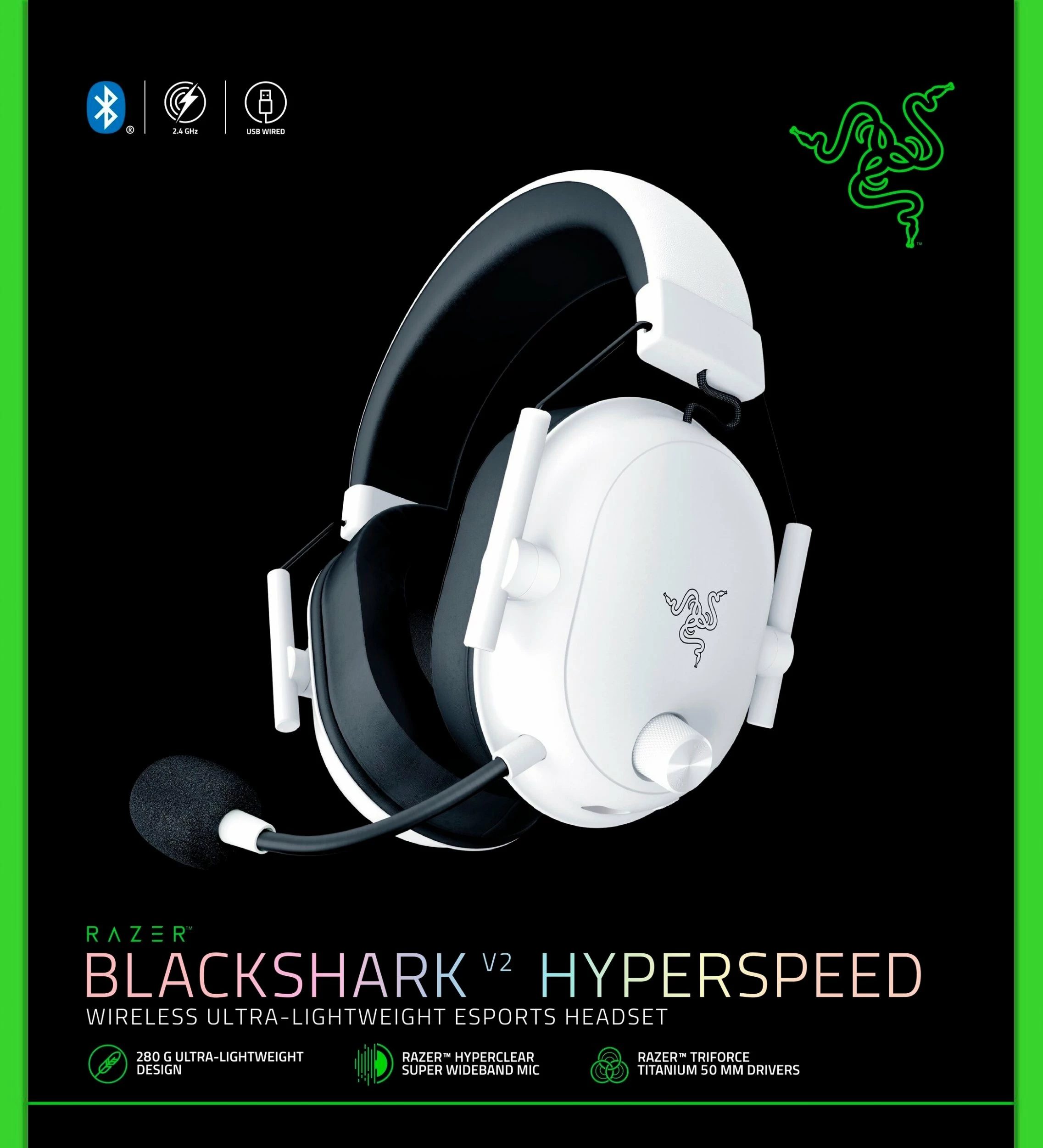 Kufje Razer BlackShark V2 HyperSpeed RZ04-04960200-R3M1, wireless, 7.1 surround, 50 mm, 70 orë bateri, e bardhë