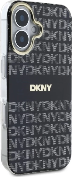 Mbështjellës DKNY Repeat Texture Pattern With Stripe për iPhone 16, i zi