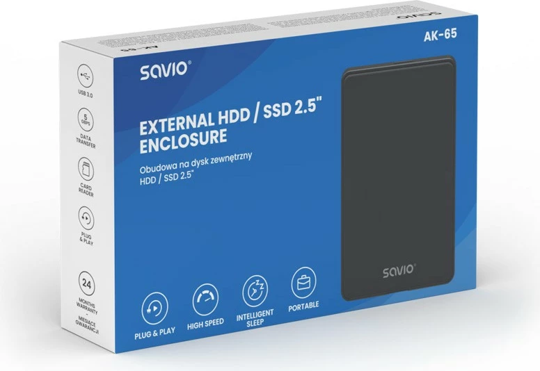 Kasë e jashtme për HDD/SSD 2.5" Savio AK-65, USB 3.0, e zezë