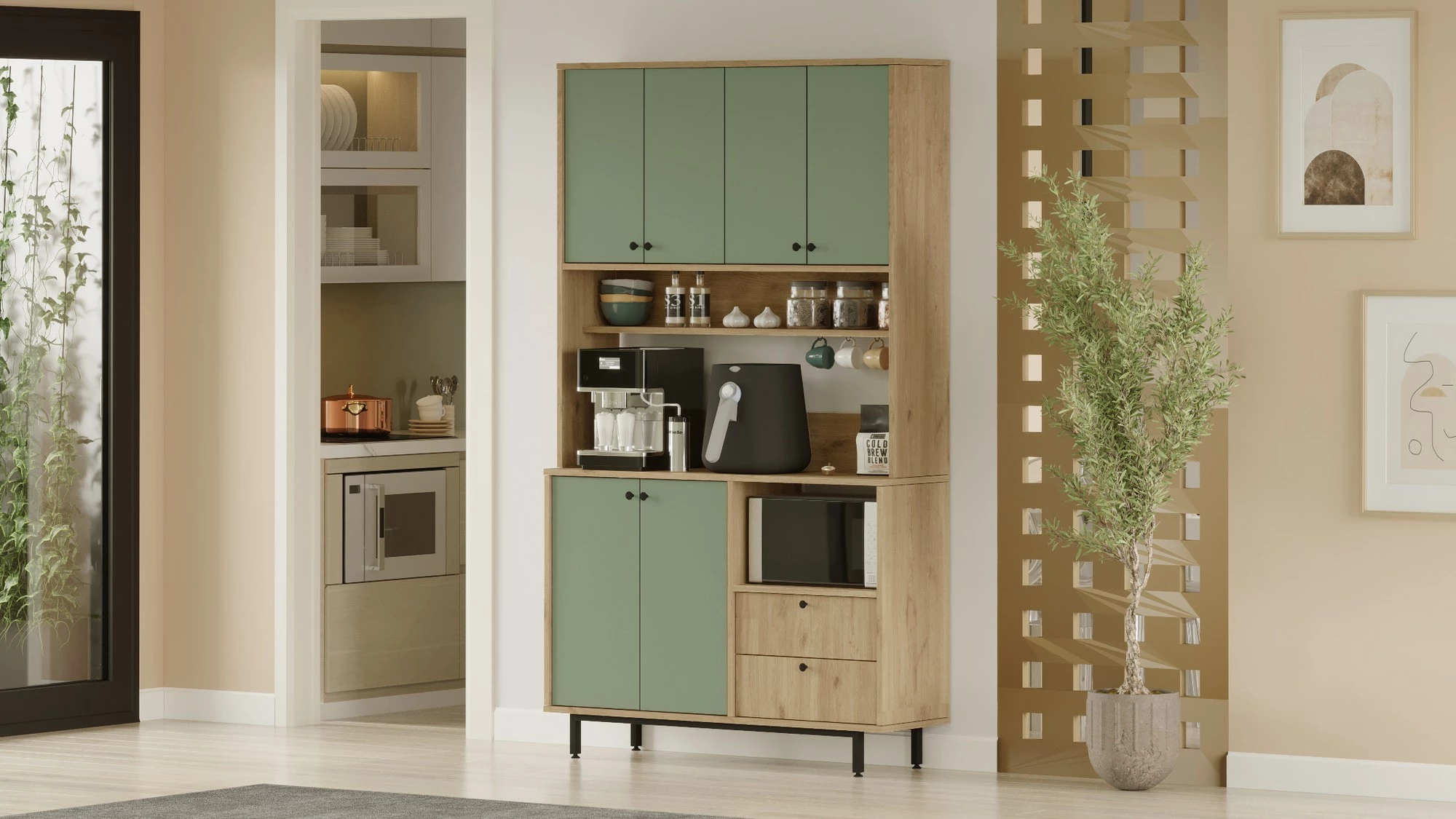 Dollap multifunksional Hanah Home, RE7-SY, ngjyrë lisi dhe e gjelbër