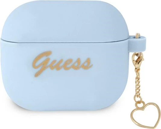 Mbështjellës Guess për AirPods 3, Charm Heart Collection, silikon, kaltër