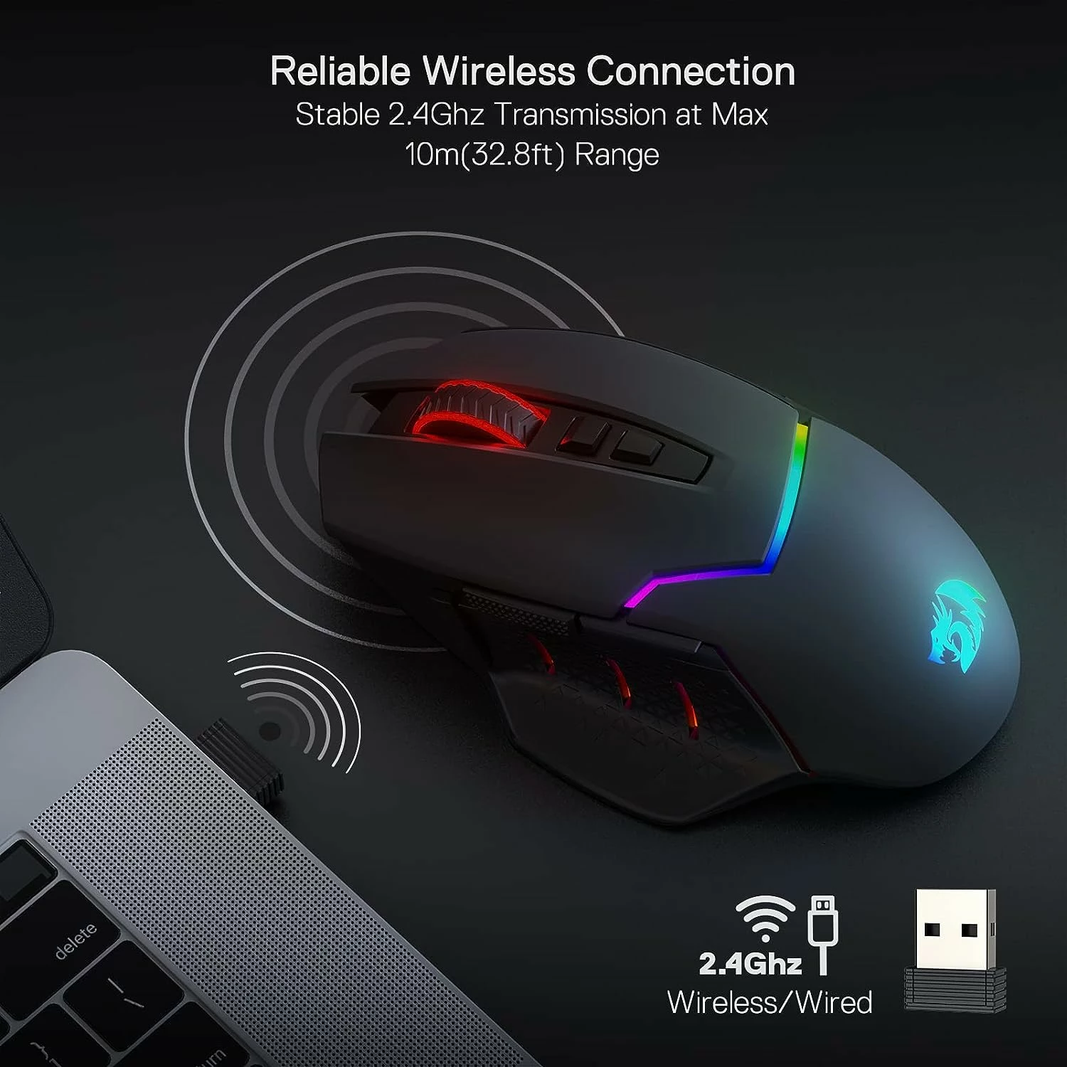 Maus wireless gaming Redragon Mirage M690-PRO 8000 DPI, 8 butona, RGB, i zi