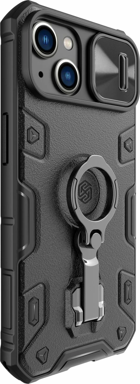 Mbështjellës Nillkin CamShield Armor Pro Magnetic për iPhone 14 Plus, me kapak kamere, unazë dhe MagSafe, i zi