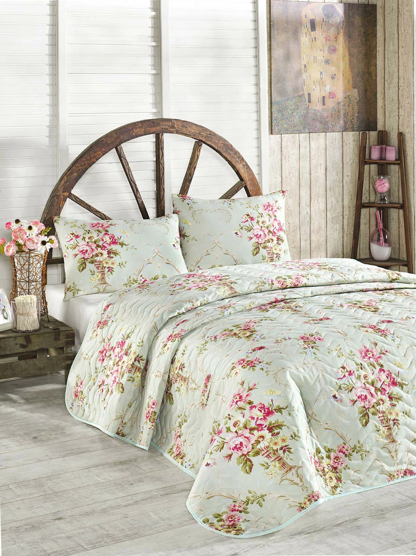 Set mbulesë krevati e qepur, njësh, L'essentiel, Alanur, ngjyrë mente, rozë, e verdhë, e gjelbër