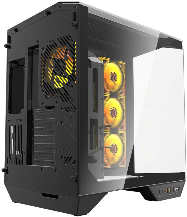 Kasë Darkflash DY470 midi tower, ATX/mATX/ITX, 4 ventilatorë ARGB, xhami i temperuar, USB-C, e zezë, set 4 ventilatorë
