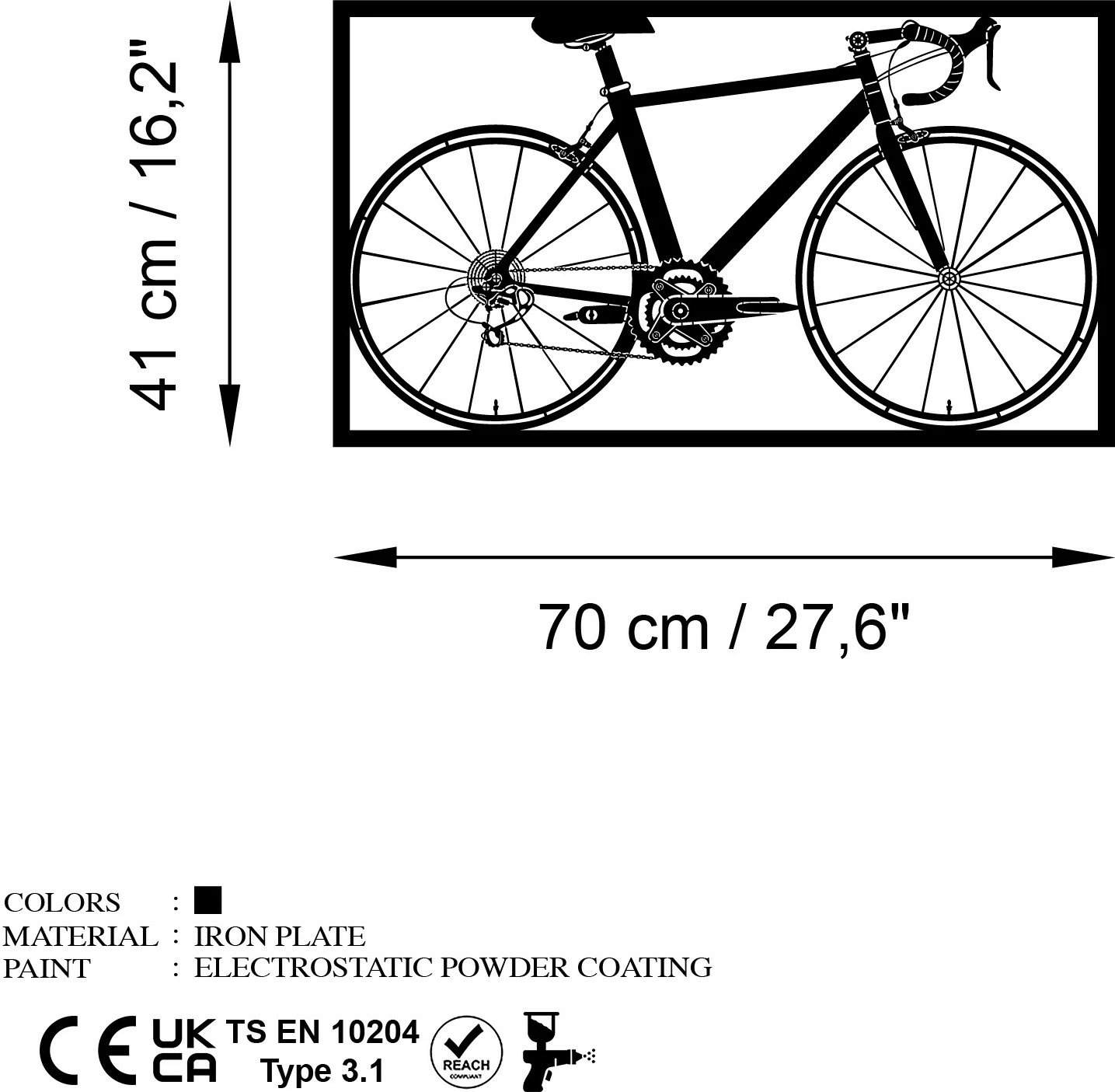 Aksesor dekorativ metalik për mur, Wallity Seleste-1, ngjyrë e zezë, 70x41cm