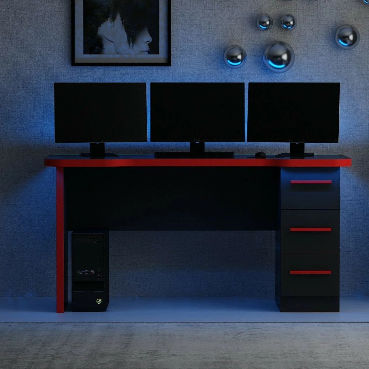 Tavolinë gaming Skye Decor Phoenix 10, e zezë, e kuqe