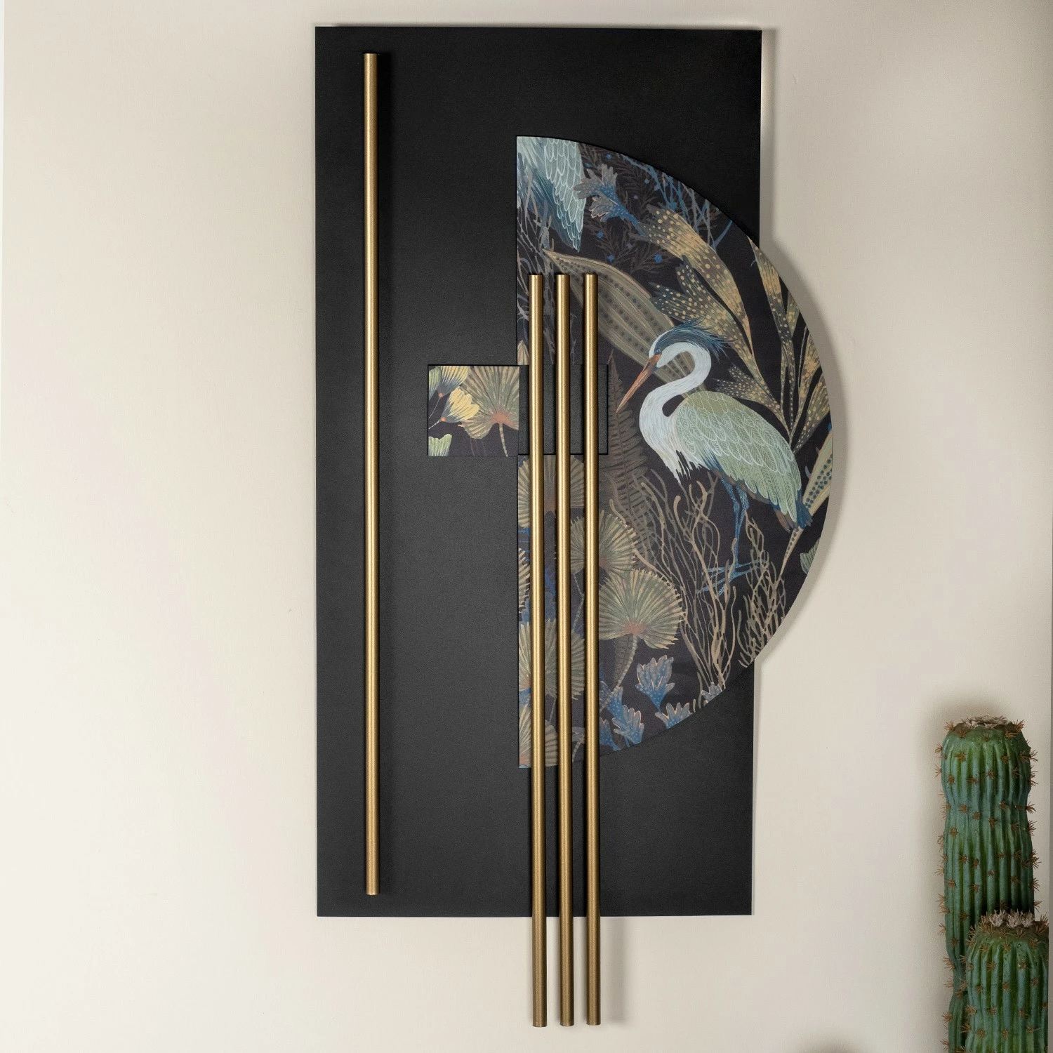 Aksesor dekorativ metalik për mur Wallity, Grus - APT778, shumëngjyrësh, 55x106cm