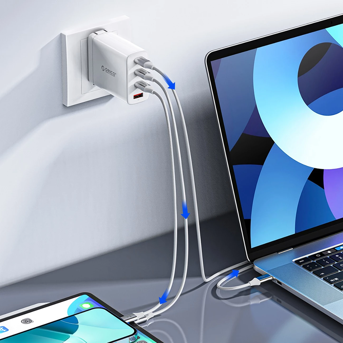 Kabllo USB-C në USB-C Orico CDX, 1m, 60W, 3A, e bardhë