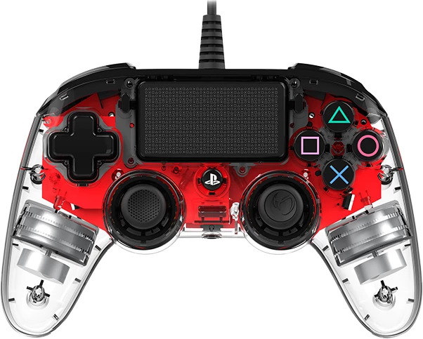 Kontrollor loje me kabllo Nacon PS4 Transparent Wired, 3 m, me vibrim, me touchpad, me portë 3.5 mm, kuqe