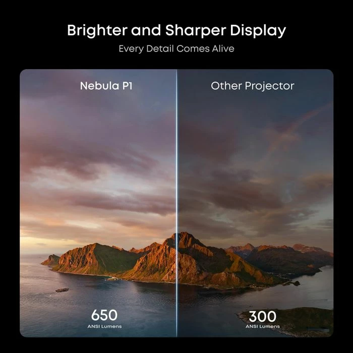 Projektor portativ smart ANKER Nebula P1, Full HD 1080p 650 ANSI, Google TV, deri 180\", me 2 altoparlantë wireless 20W, gri e errët, set me altoparlantë të shkëputshëm