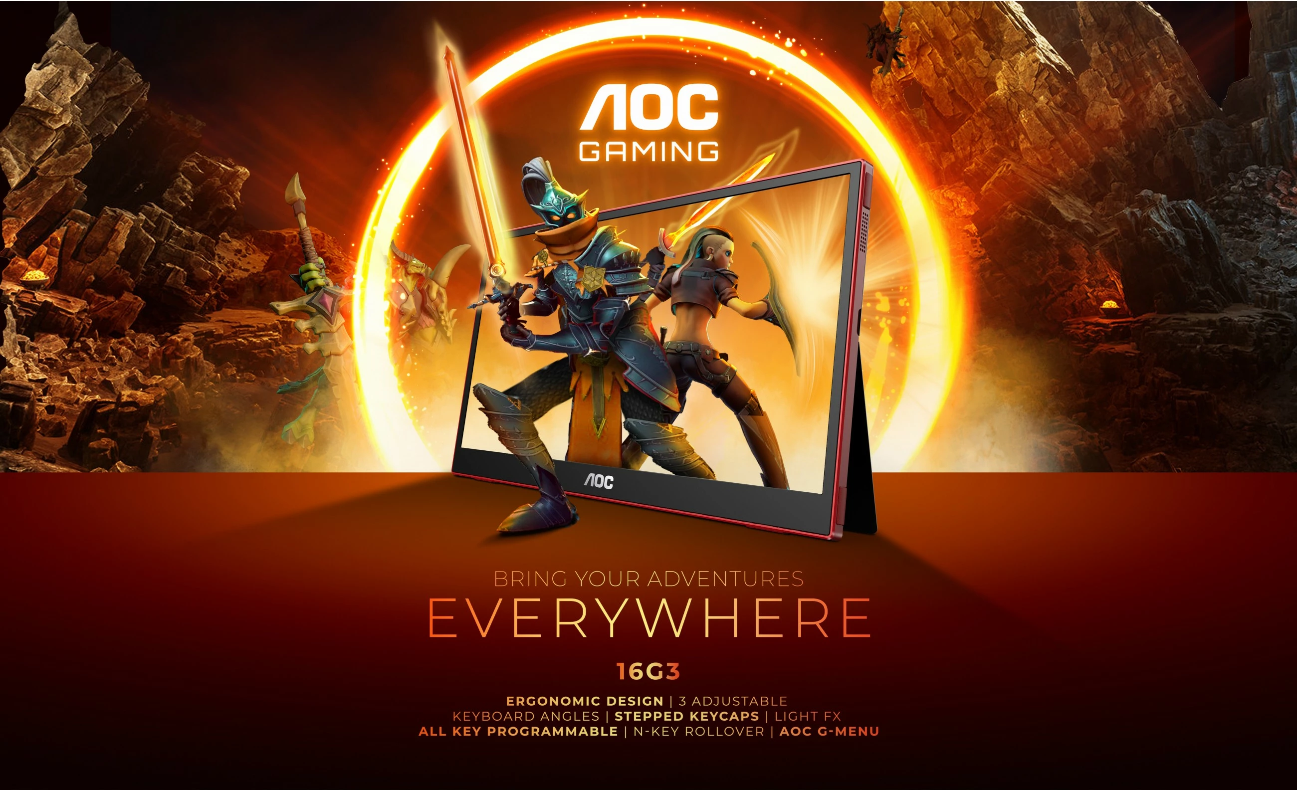 Monitor gaming AOC 16G3, 15.6 inç, Full HD, 144Hz, USB-C, Micro HDMI, i zi