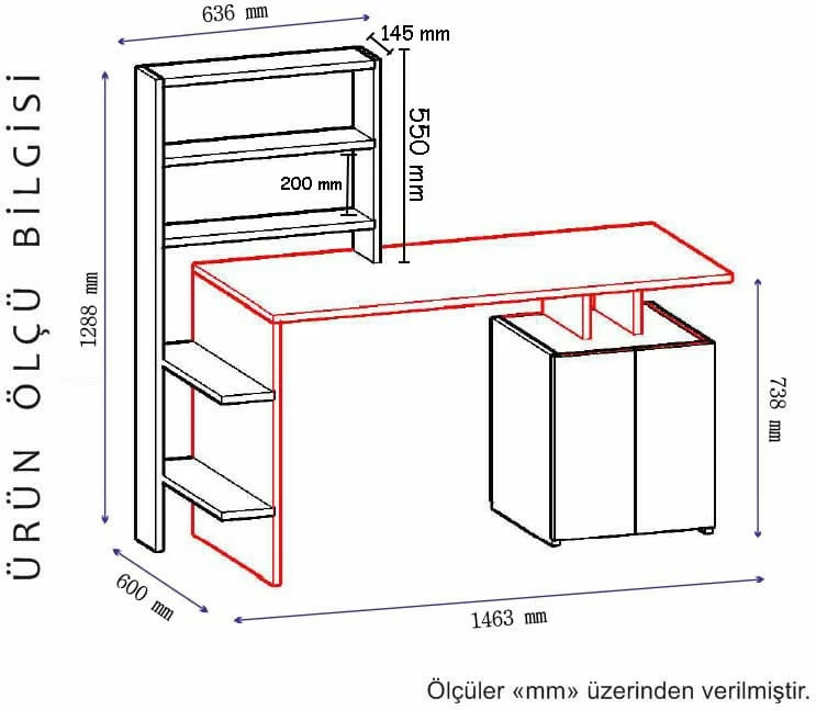 Tavolinë studimi Hanah Home, Melis, e bardhë-antracit