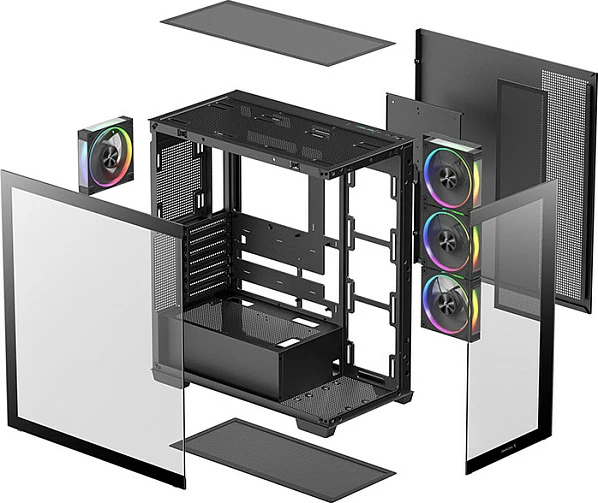 Kasë Deepcool CG580 4F V2, Midi Tower, xham i temperuar, RGB, e zezë