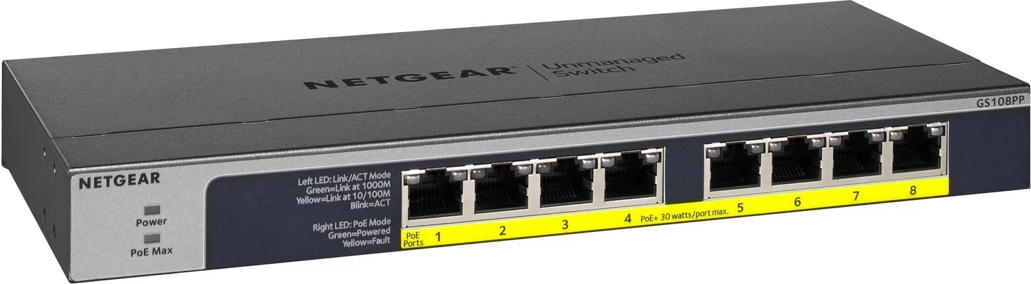 Switch Netgear GS108PP-100EUS, 8 porta, PoE, Gigabit