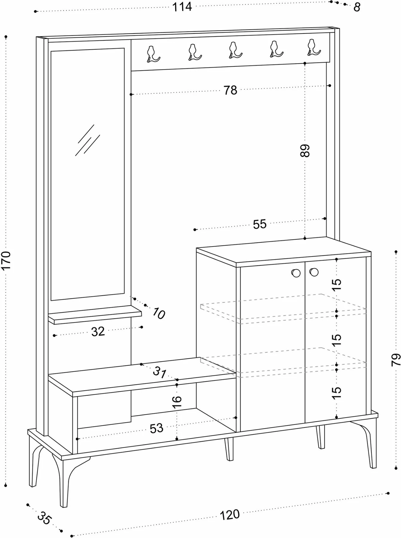 Stendë për korridor Hanah Home, Andy, ngjyrë lisi, me pasqyrë