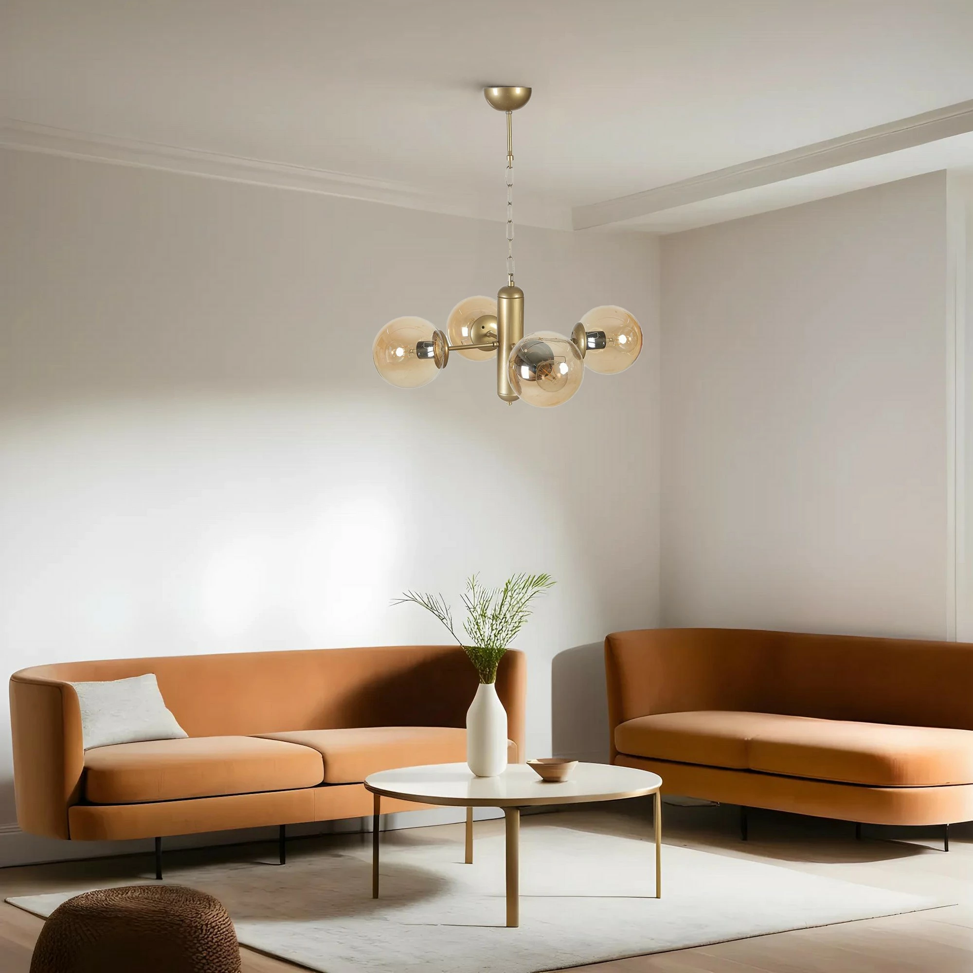 Llambë tavani Opviq Bankok, 4 llampa, ngjyrë qelqi amber dhe ari