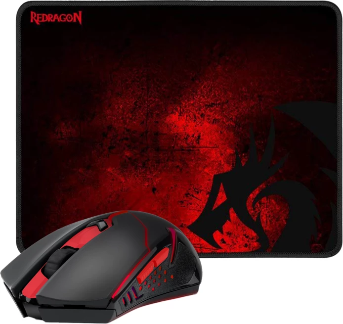 Set Maus + Mauspad Redragon M601-WL, 800-2400 DPI, 33x26 cm, zi/kuq, 2n1