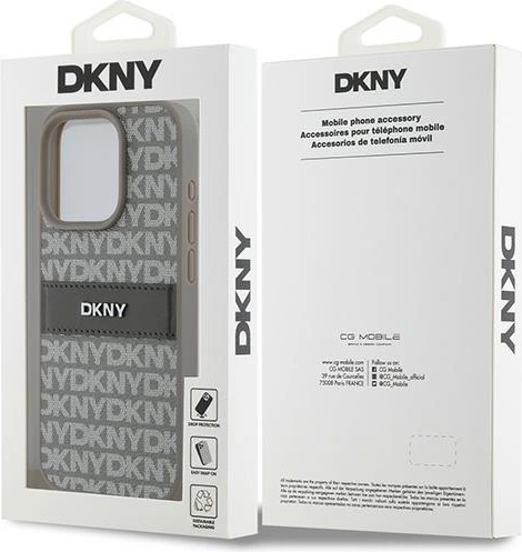 Mbështjellës DKNY Mono Stripe & Metal Logo për iPhone 15 Pro Max, bezhë