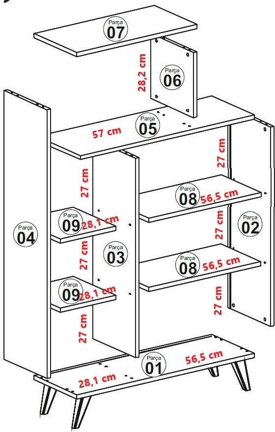 Raft librash Hanah Home, formë moderne, ngjyrë e bardhë