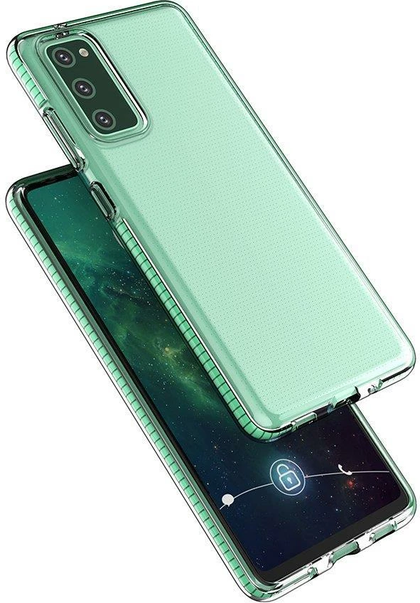 Mbështjellës Hurtel Spring Case për Samsung Galaxy A72, TPU, transparent me kornizë kaltër