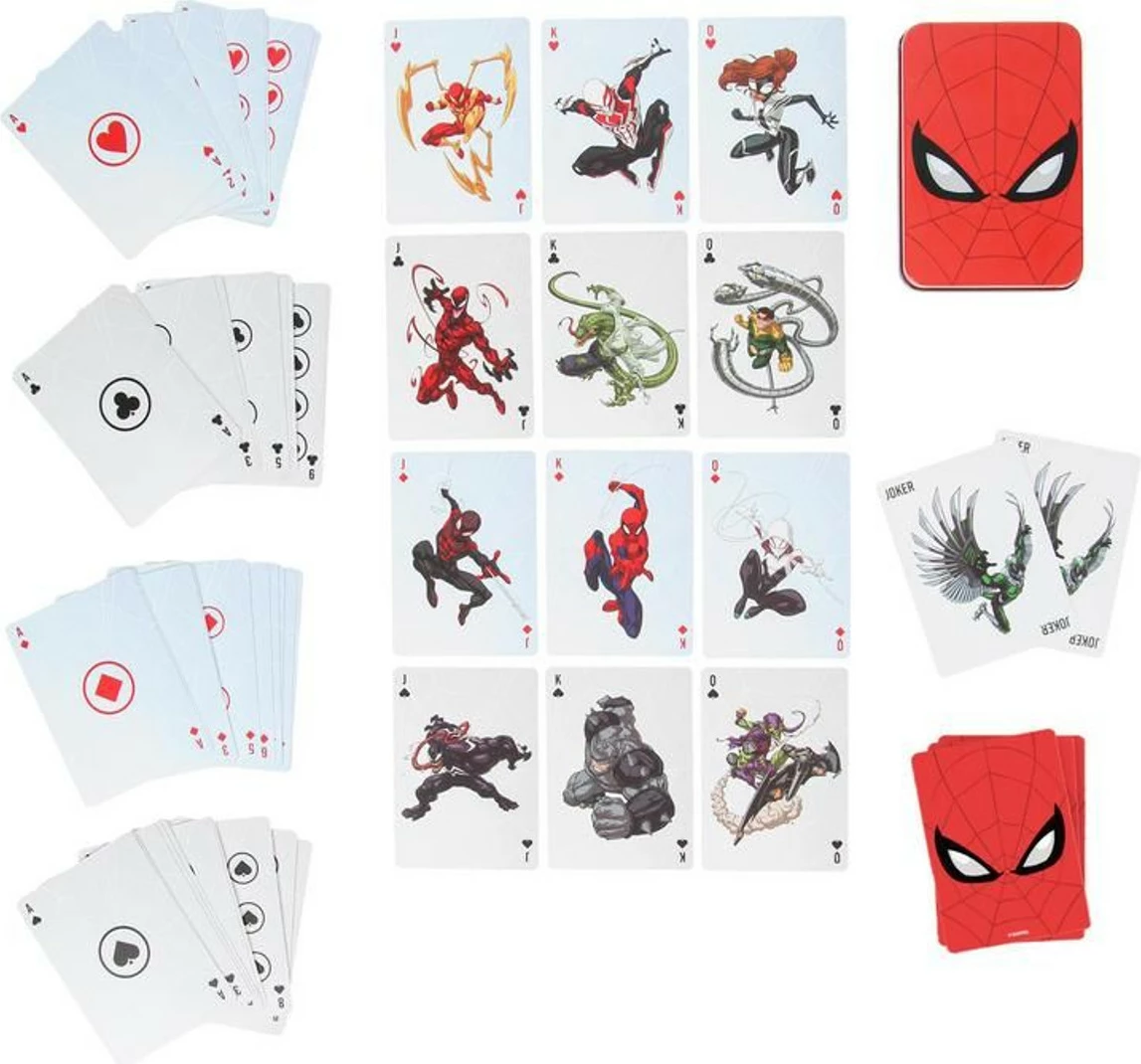 Letra loje Paladone Spider-Man, 54 karta, me kuti metalike, e kuqe