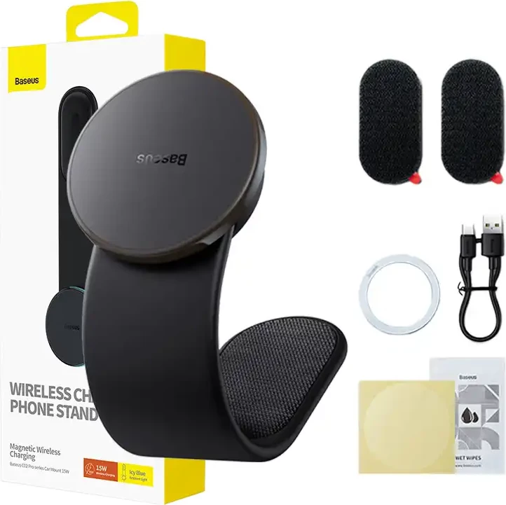 Mbajtës telefoni me karikim wireless Baseus C02 Pro Series, 15W, argjendtë
