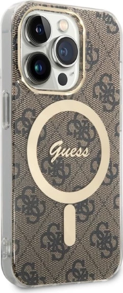 Set mbështjellës Guess GUBPP14LH4EACSW me karikues wireless për iPhone 14 Pro 6.1", kafe