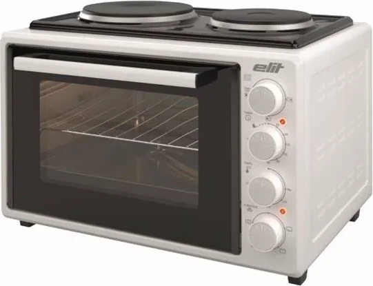 Mini furrë me dy plita, Elit OPTIDUO 35WH, 35 L, 1400 W, me shkop rrotullues dhe dritë, e bardhë