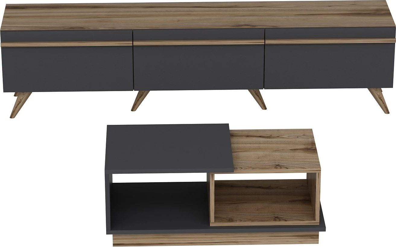 Set mobiljesh për dhomë dite, Skye Decor, Amsterdam, anthracite dhe walnut