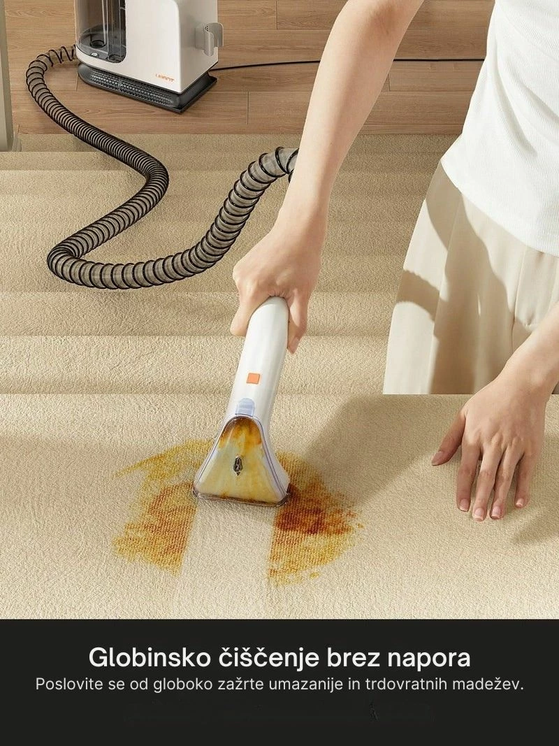 Pastrues i thellë me ujë të nxehtë për qilima dhe tapiceri Uwant B300 Pro 18000 Pa 600 W depo 1.2/1.4 L, me aksesorë + pastrues tekstili 500 ml, bardhë/portokalli